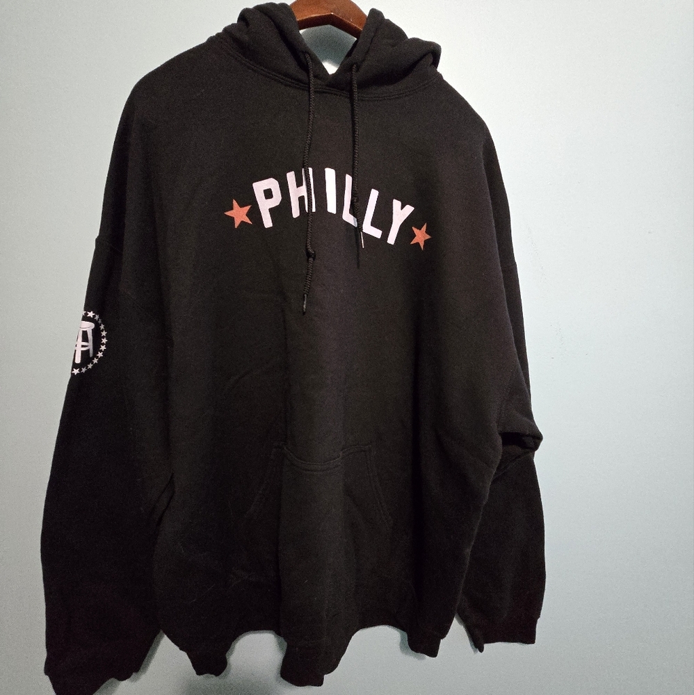 Black Philly Hoodie with Noone Likes Us We Dont Care